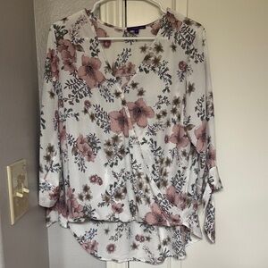West Kei Floral Wrap Blouse - Pink and White